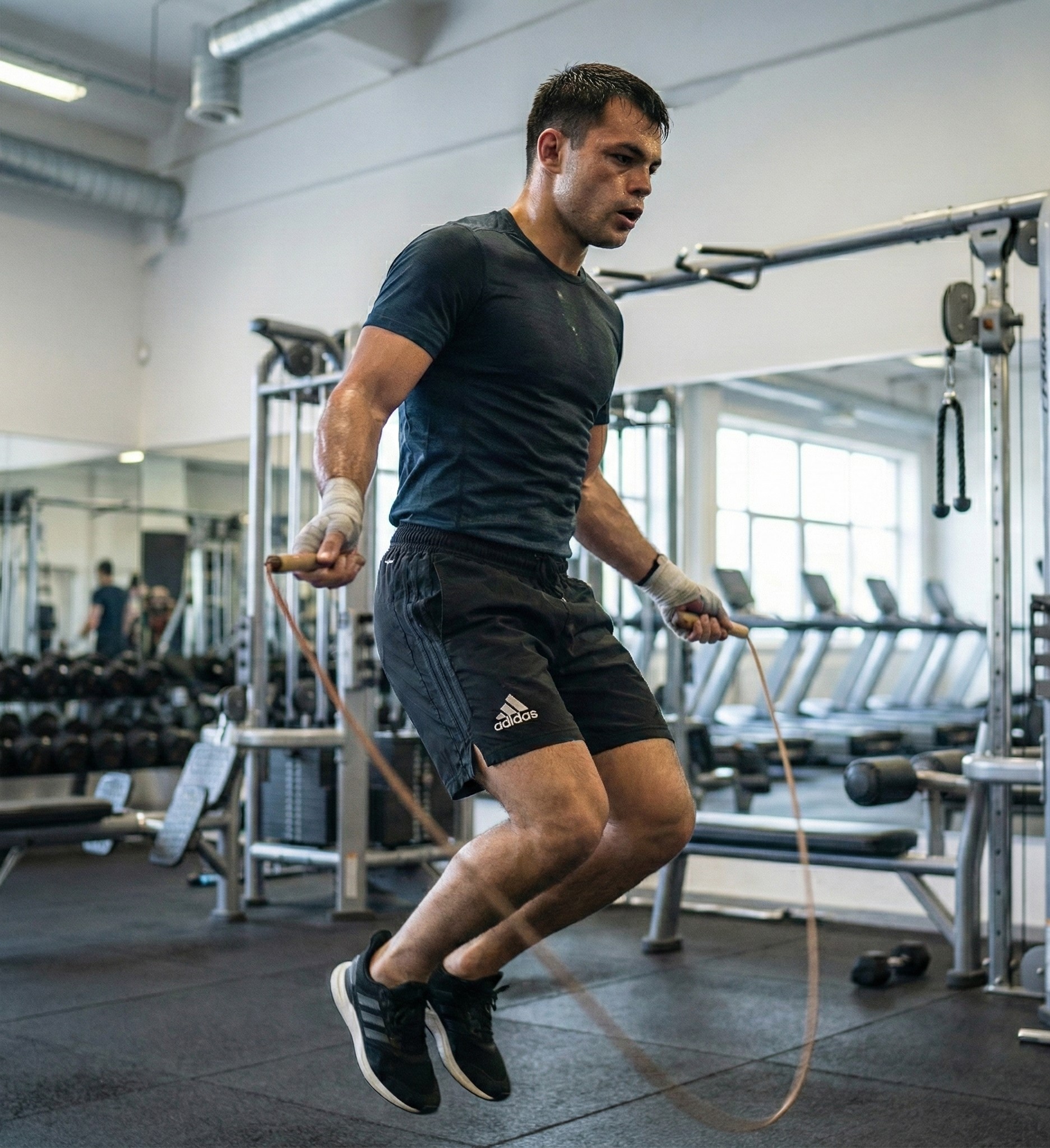 Boxeador profesional golpeando bolsa de entrenamiento con alta intensidad